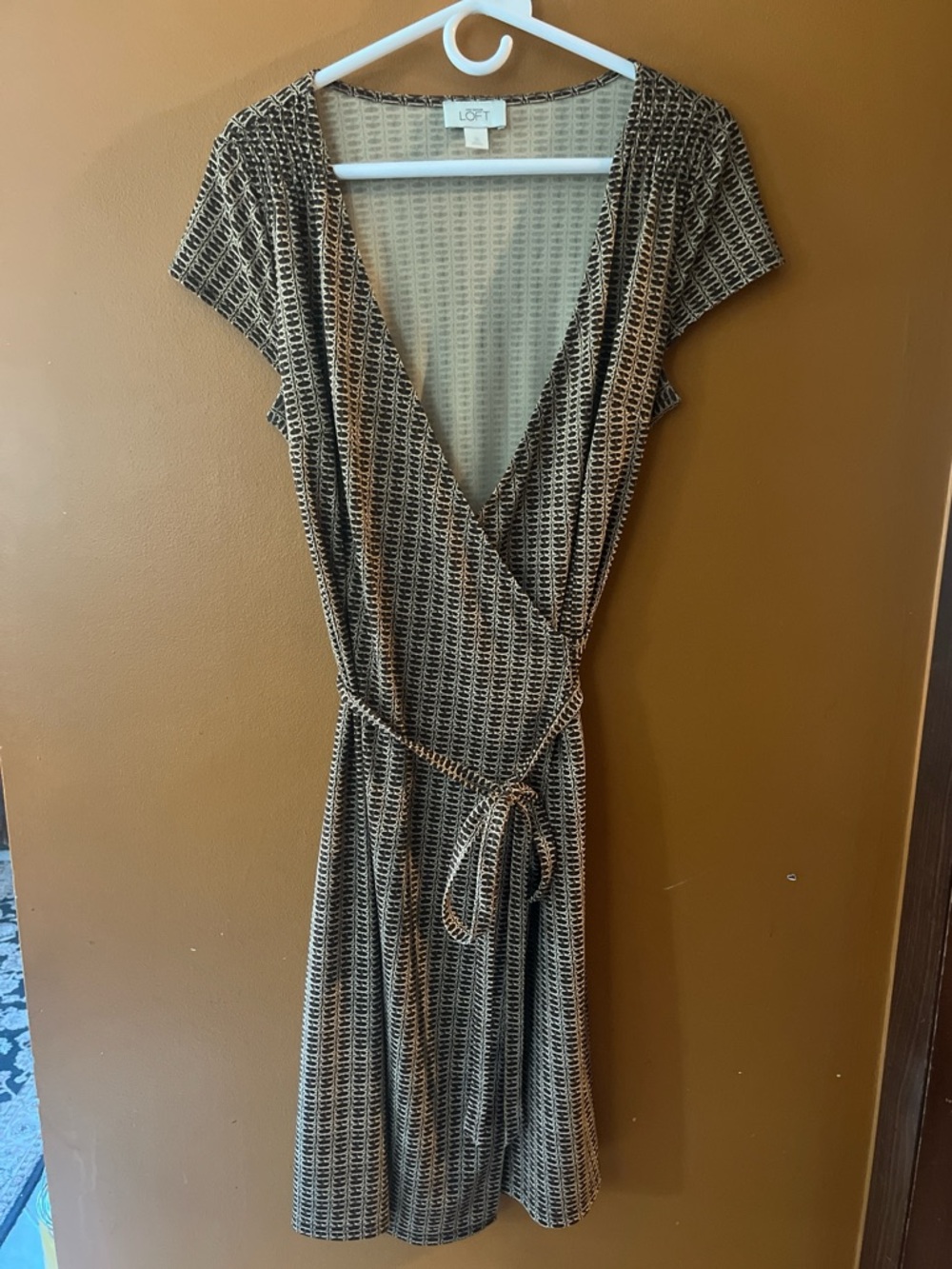 LOFT Brown Patterned Midi Wrap Dress